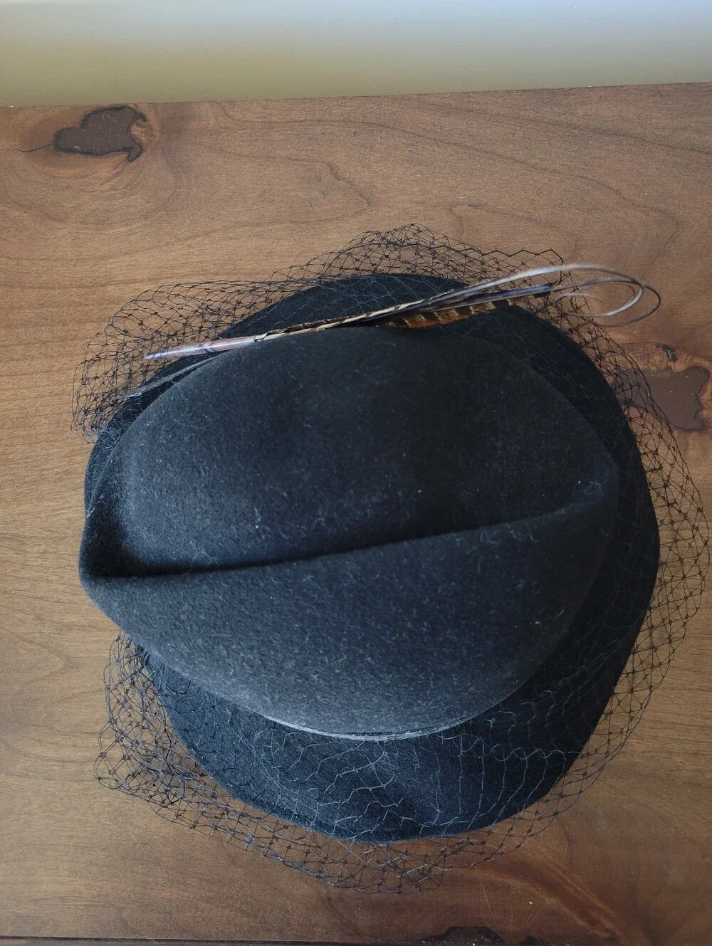 Vtg Adolfo II New York Paris Black Wool Felt Cocktail Hat Birdcage Veil Feather